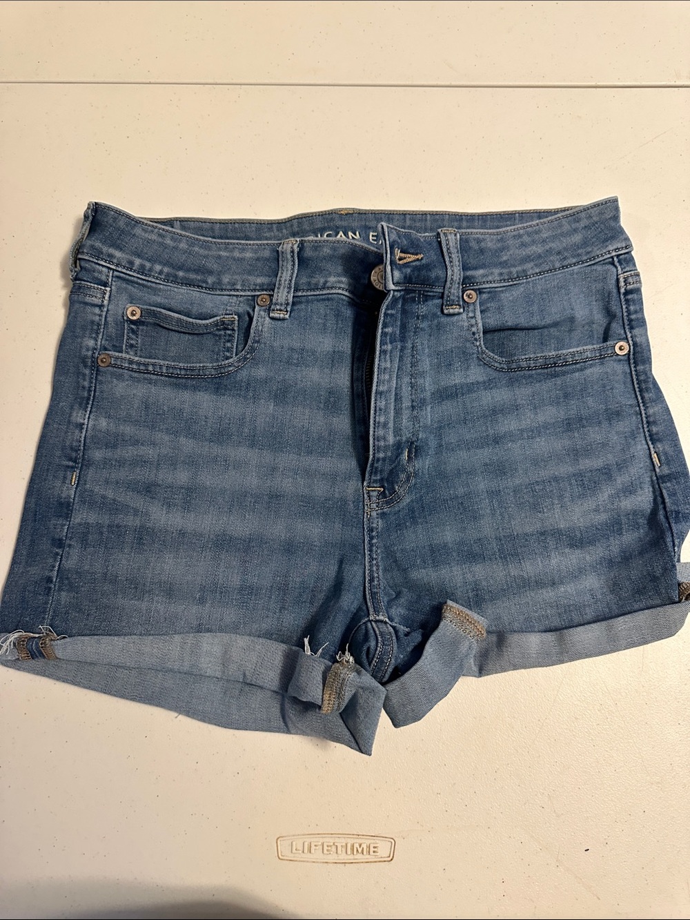American Eagle Outfitters Light Blue Rolled-Hem Denim Shorts
